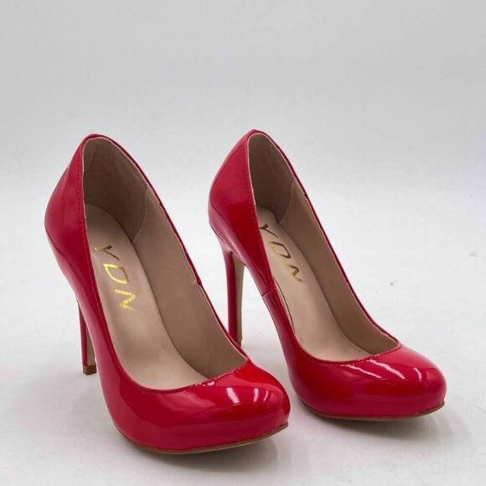 YDN Red Women Classic Round Toe High Heels Pumps Slip on Stilettos Party Prom